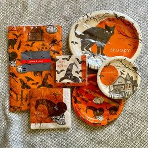 Vintage Halloween party set 6pc plates napkins table cloth